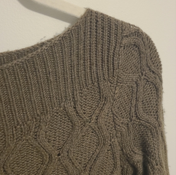 LOFT | Women's Olive Green/Brown Cable Knit Wool Blend Sweater (Size Medium) - Picture 5 of 14